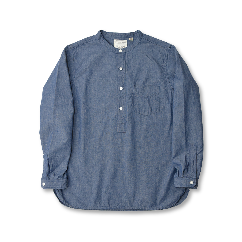 White in stock] 4900 - Stand Collar Chambray Shirt (Size 48 Added