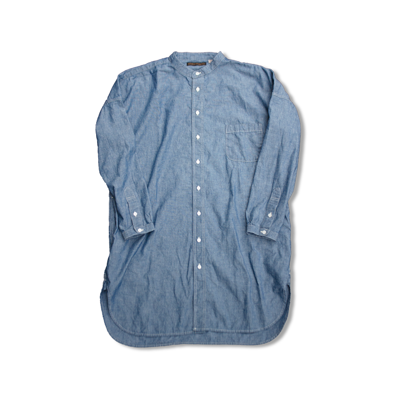 【LAST ONE】4065-1 Relax Chambray Band Collar Long Shirt.