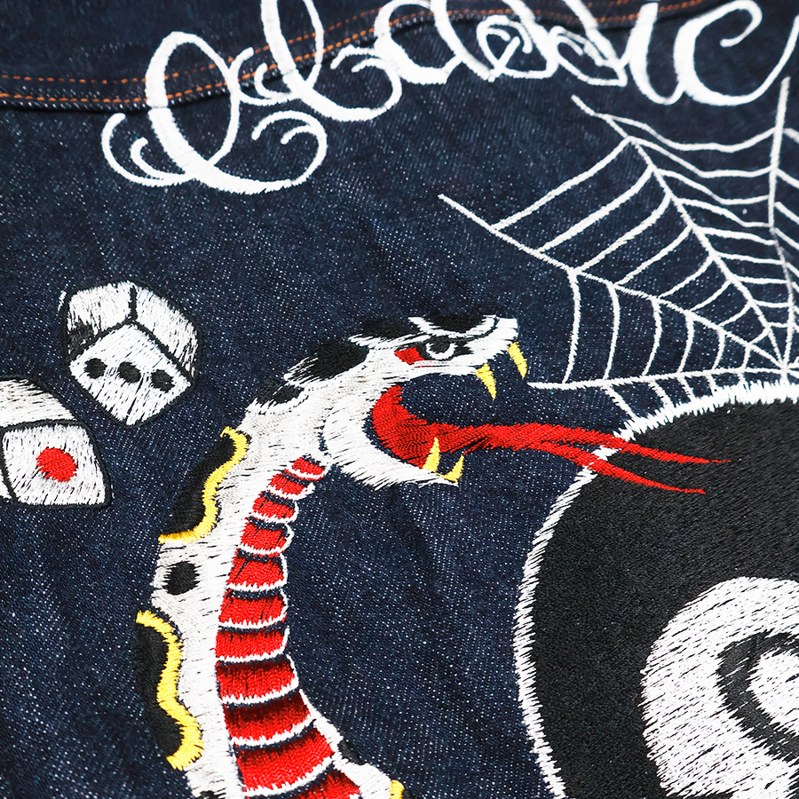 [2026SS] 2102E Classic Tattoo Embroidery Type 2 Denim Jacket Original Drawing by “HORIDAI”